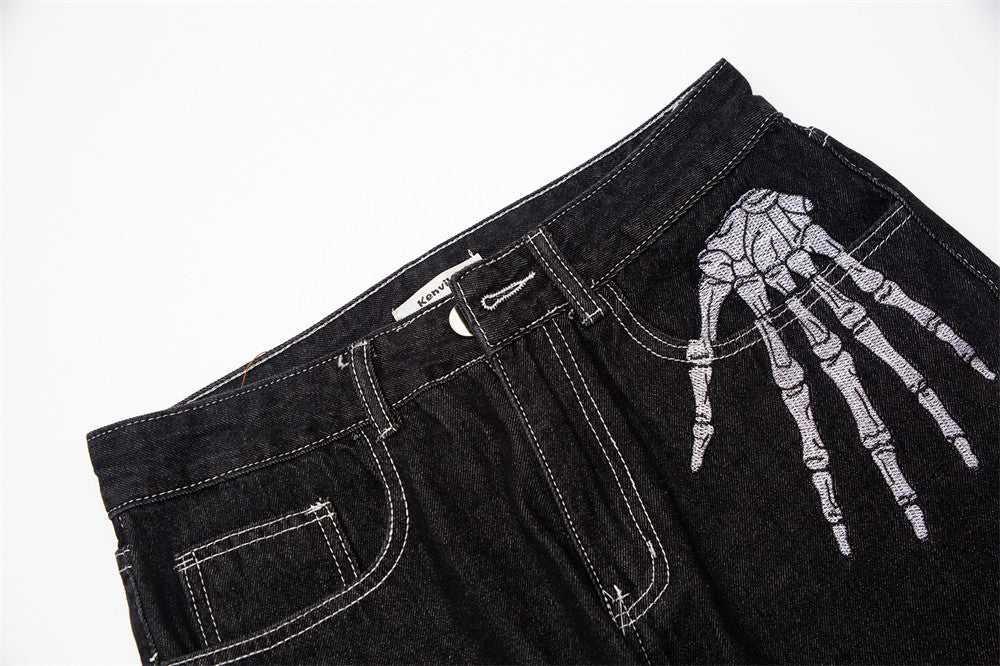 Skeleton Bones Embroidery Jeans