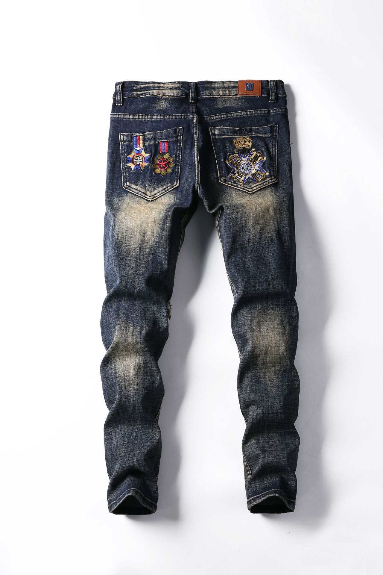 Embroidered Royal Ripped Jeans