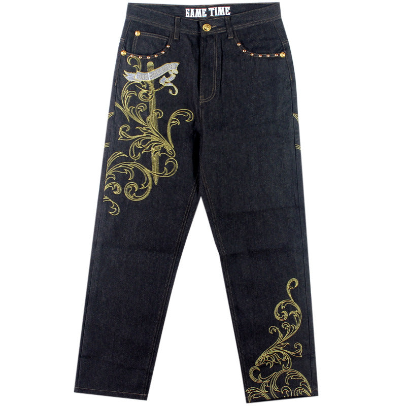 Golden Sword Embroidered Jeans