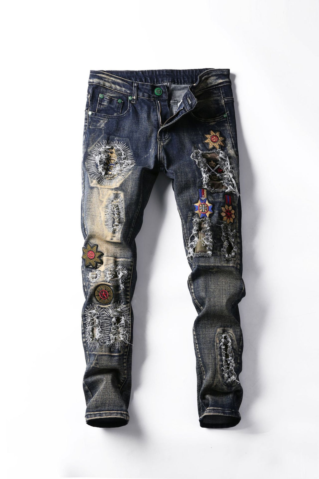 Embroidered Royal Ripped Jeans