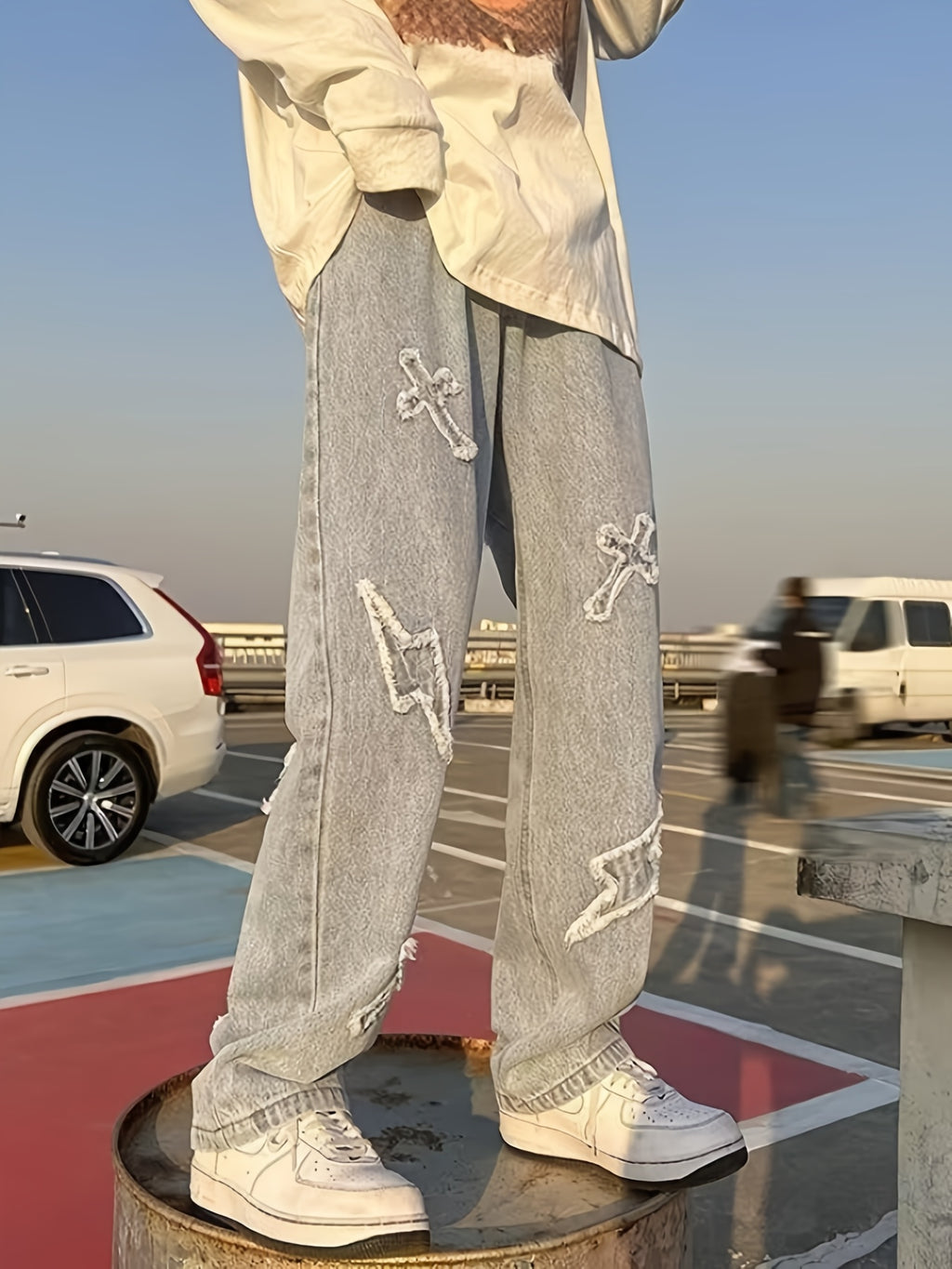 Cross and Bolt EmbroideredJeans