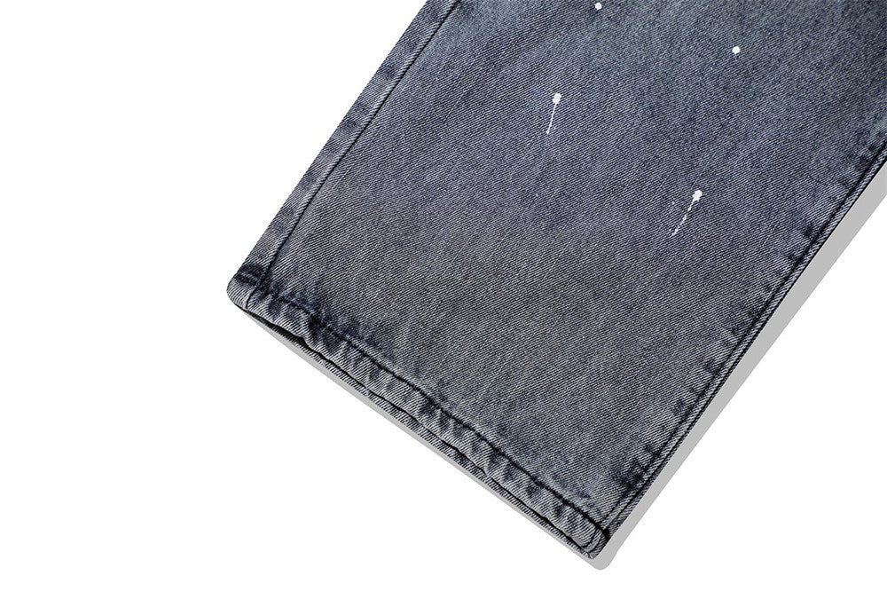 Skull Embroidered Ink SpatterJeans