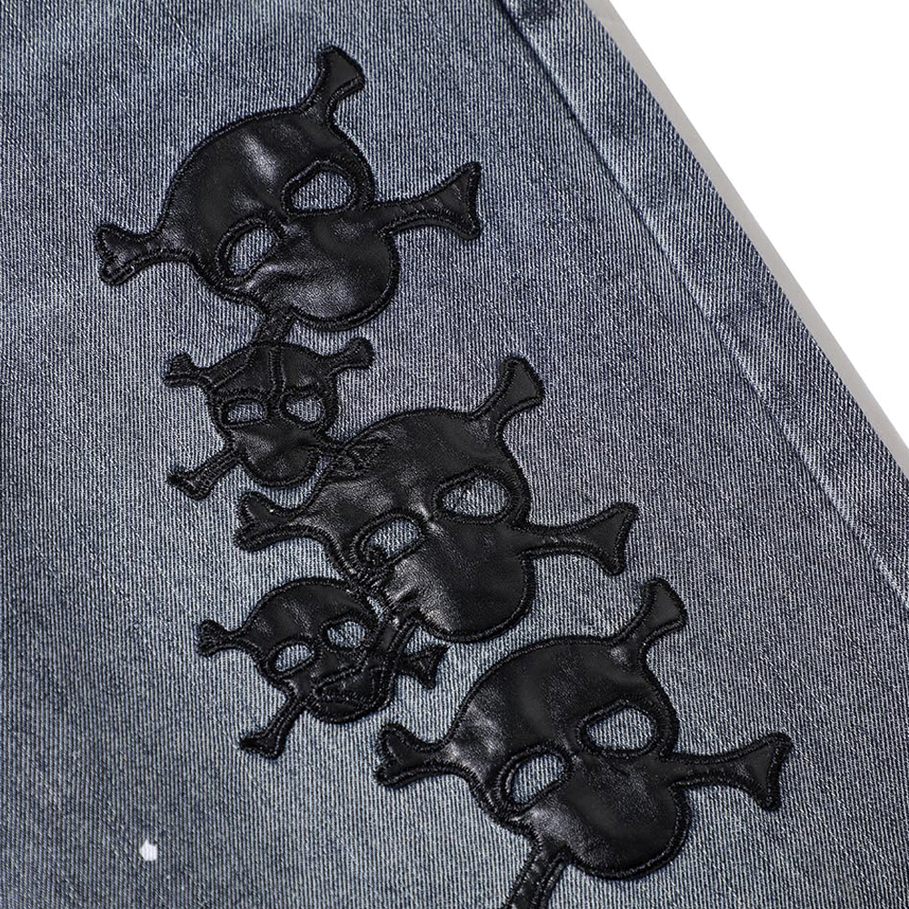 Skull Embroidered Ink SpatterJeans