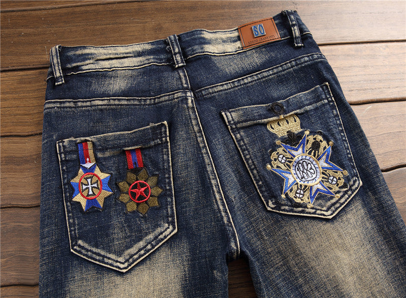 Embroidered Royal Ripped Jeans