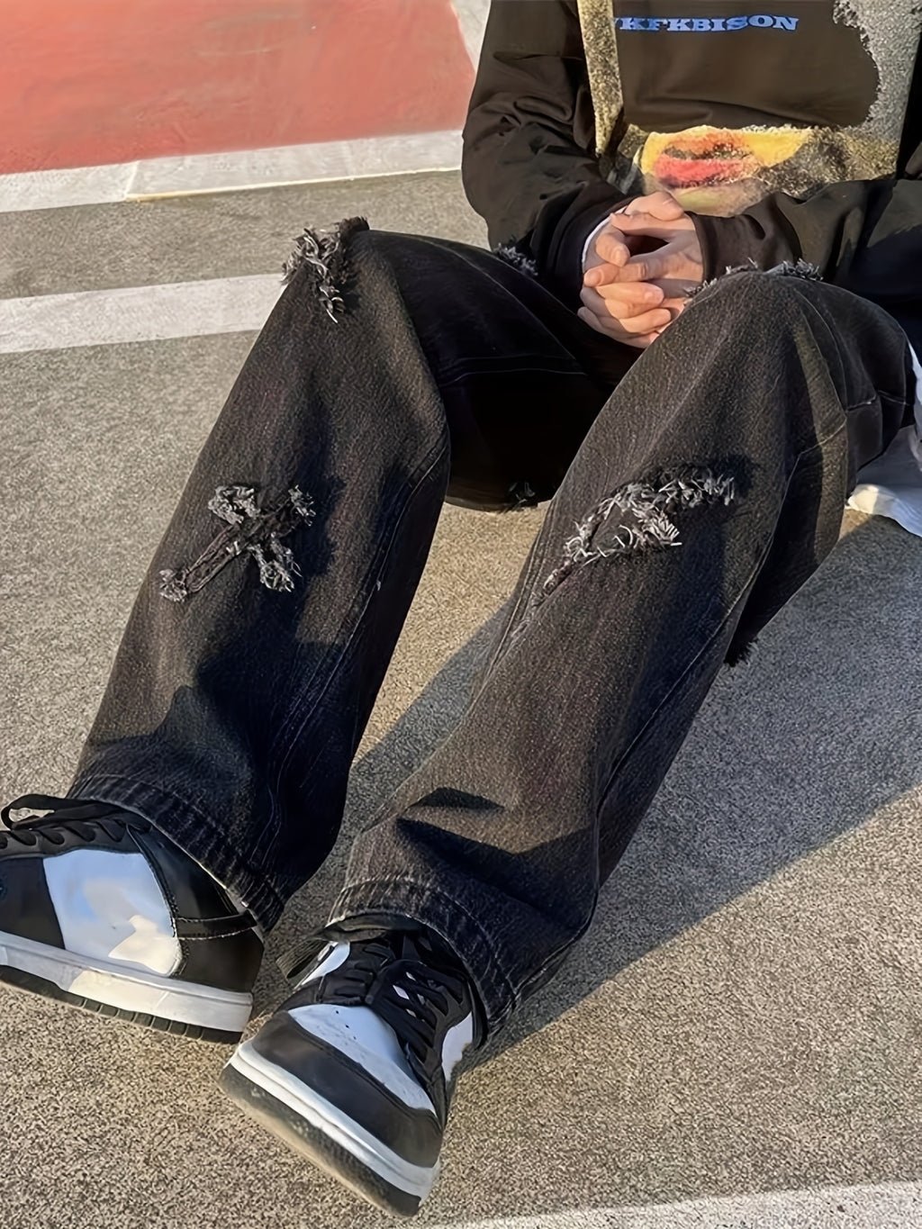 Cross and Bolt EmbroideredJeans