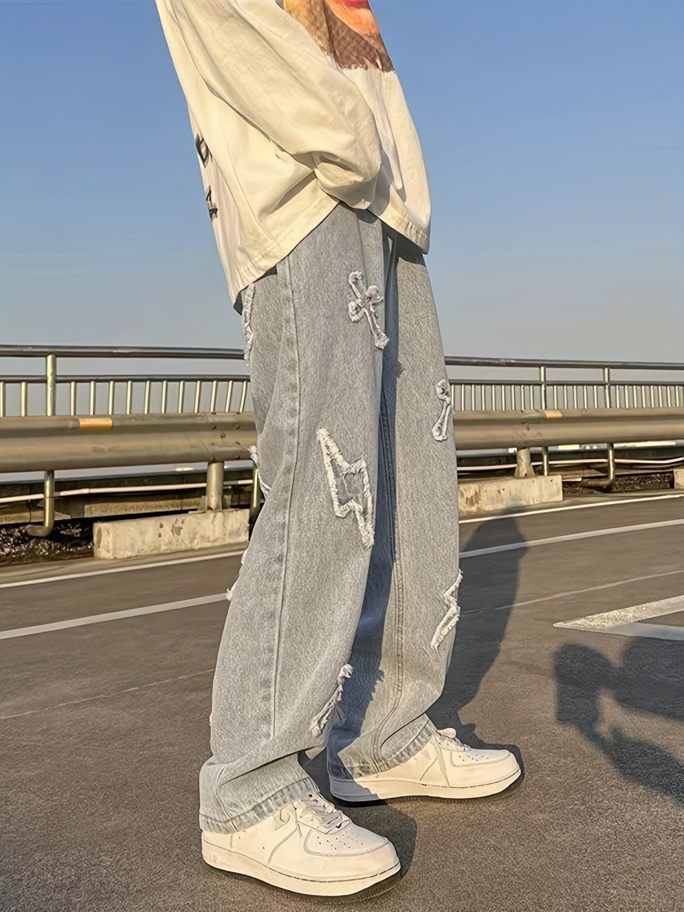 Cross and Bolt EmbroideredJeans