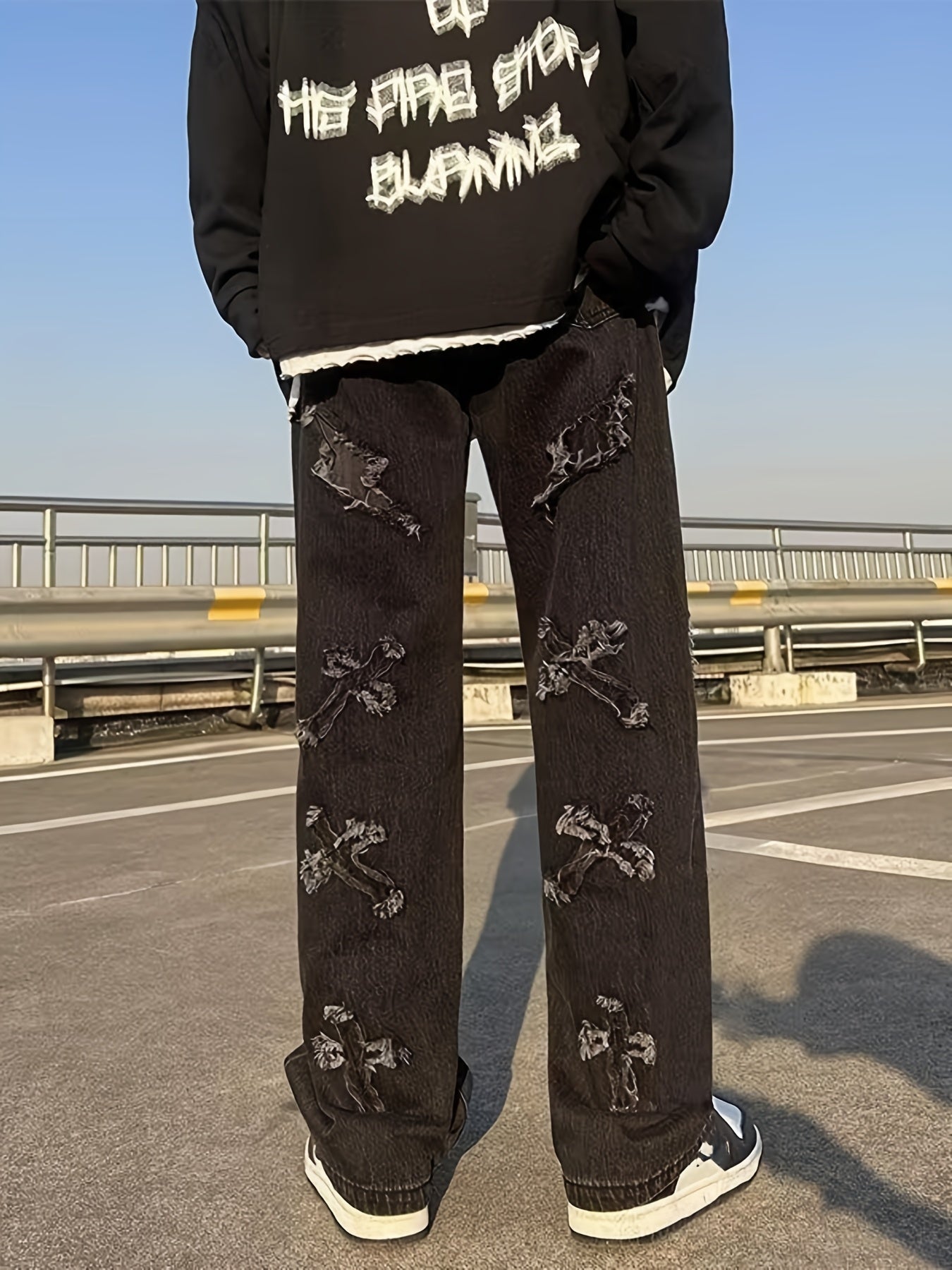 Cross and Bolt EmbroideredJeans