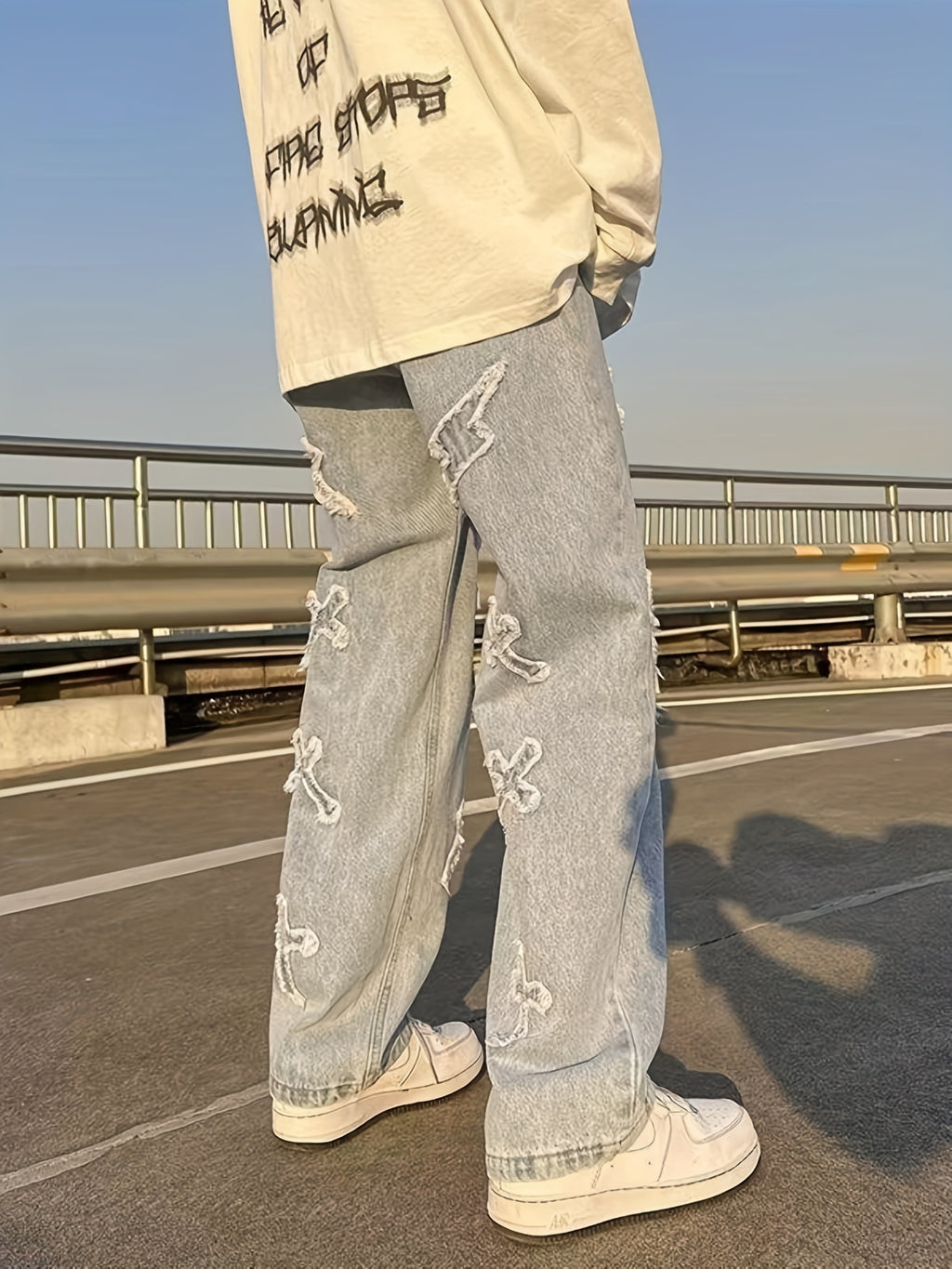 Cross and Bolt EmbroideredJeans