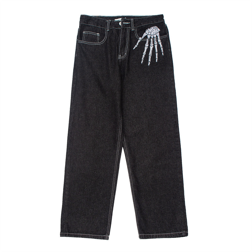 Skeleton Bones Embroidery Jeans
