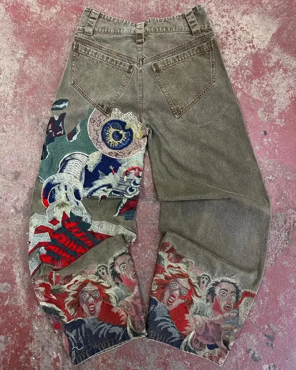 Y2K Embroidered Yokai Jeans