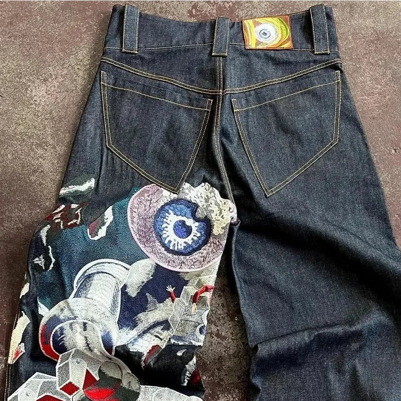 Y2K Embroidered Yokai Jeans