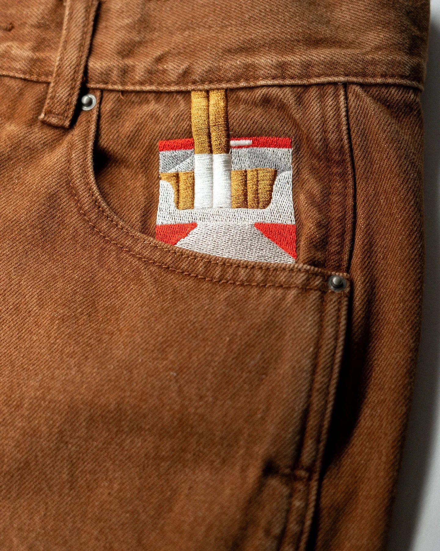 Dart Embroidered Double Knee Denim