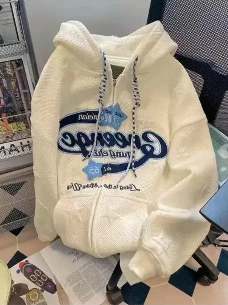 Y2K Zip-up Embroidered Hoodie