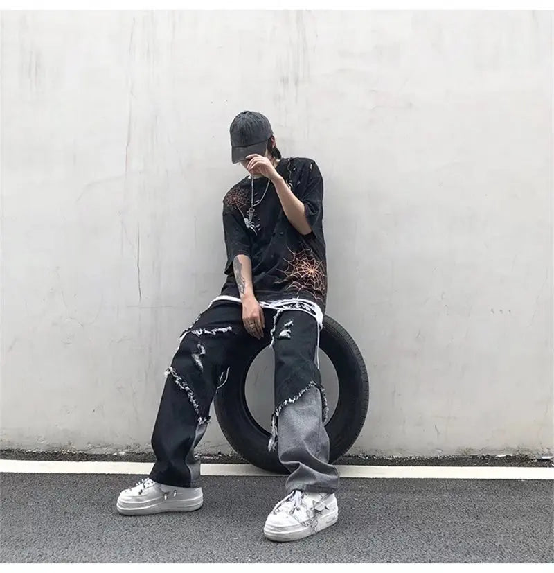 Y2K Patchwork Denim Cargo Jeans