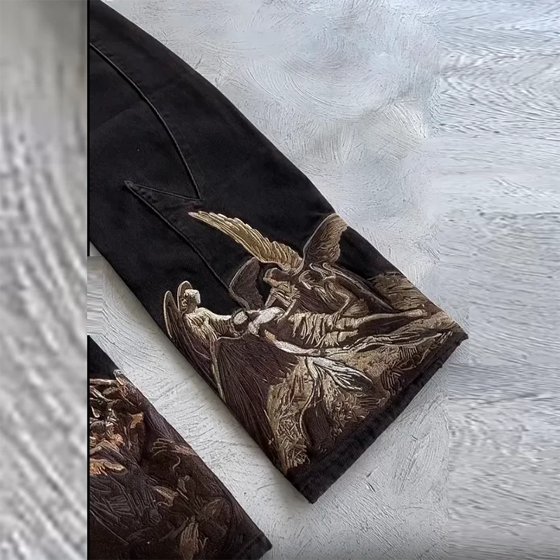 Y2K Embroidered Fallen Angel Jeans