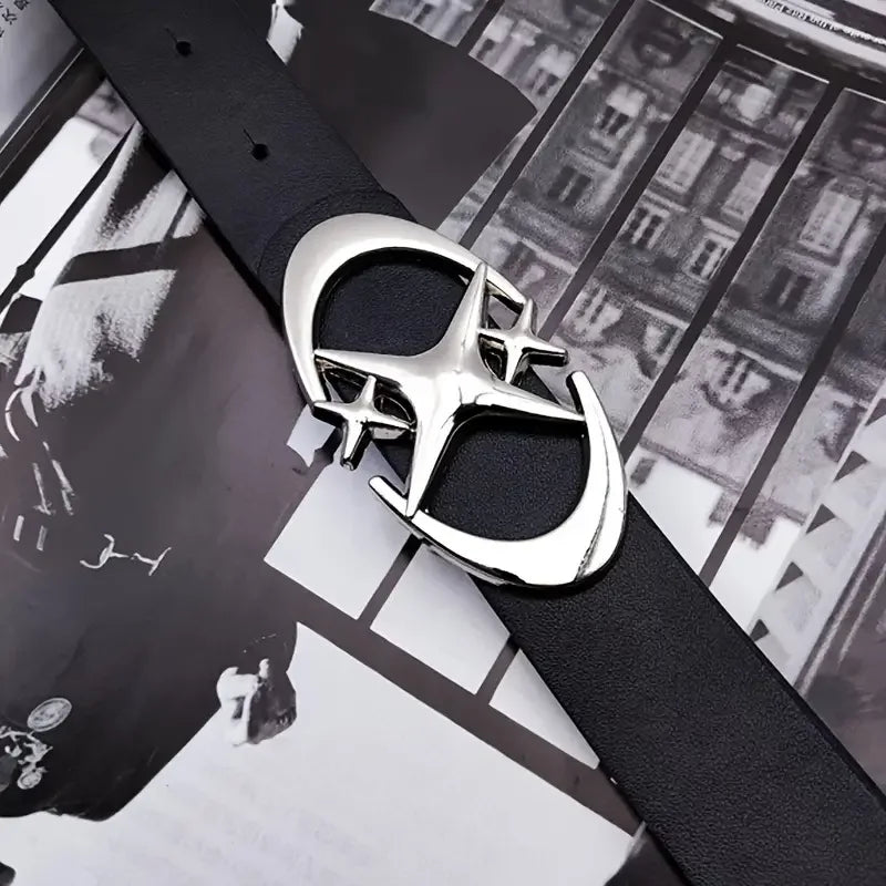 Y2K Cross Star Buckle Leather Belt
