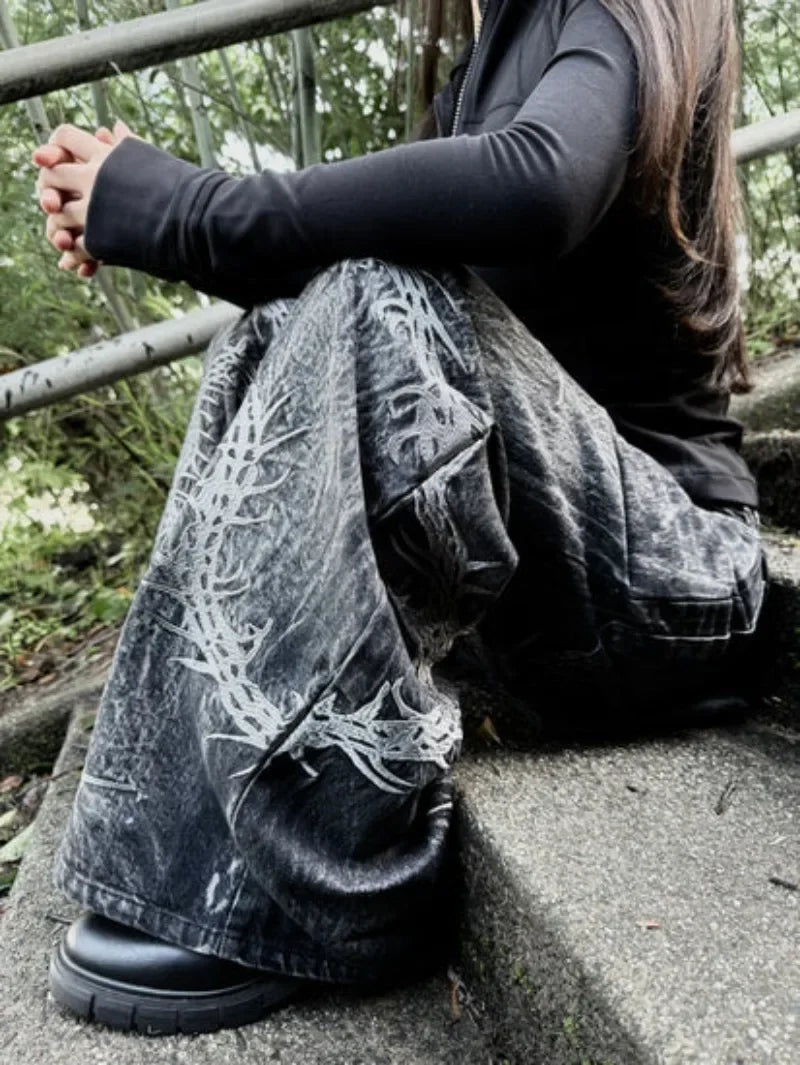 Y2K Centipede Embroidered Jeans