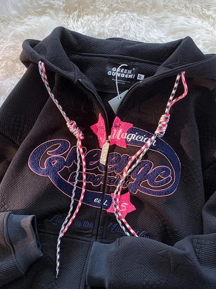 Y2K Zip-up Embroidered Hoodie