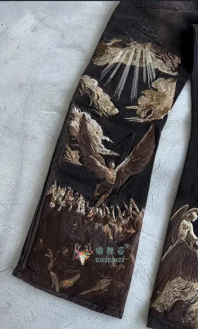 Y2K Embroidered Fallen Angel Jeans