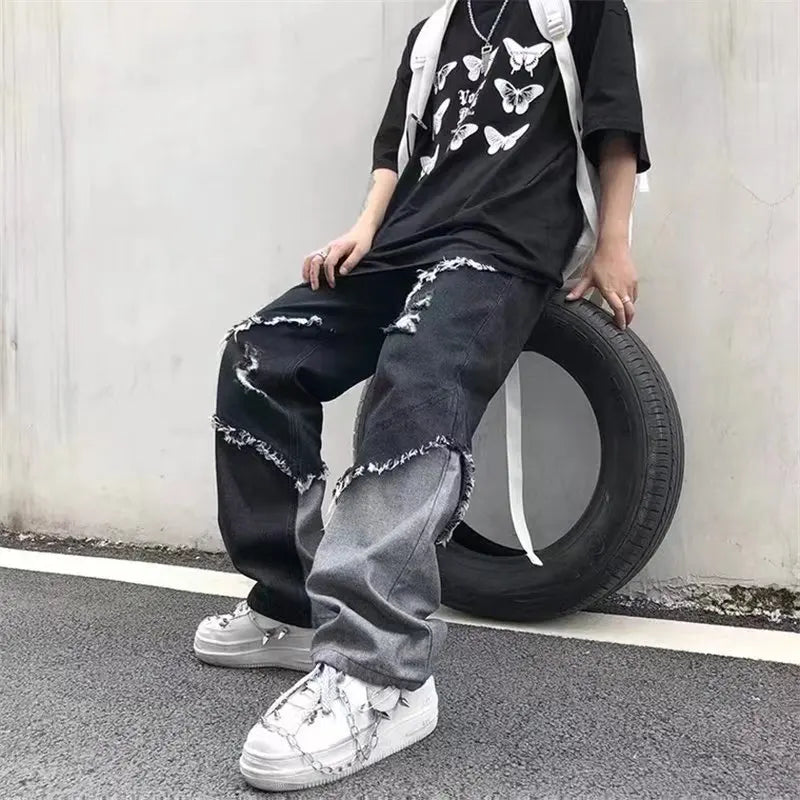 Y2K Patchwork Denim Cargo Jeans