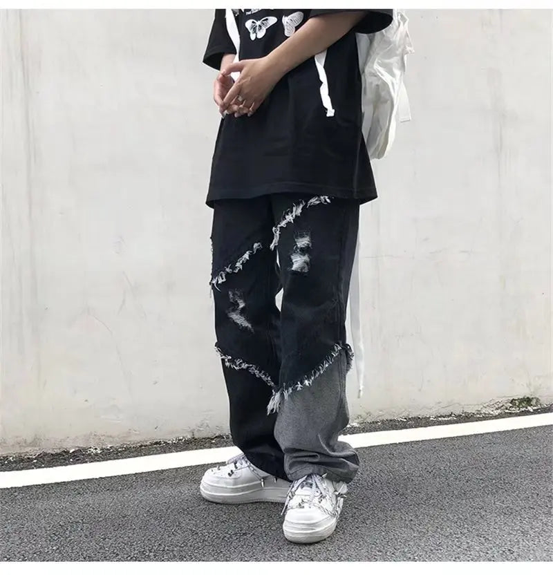 Y2K Patchwork Denim Cargo Jeans