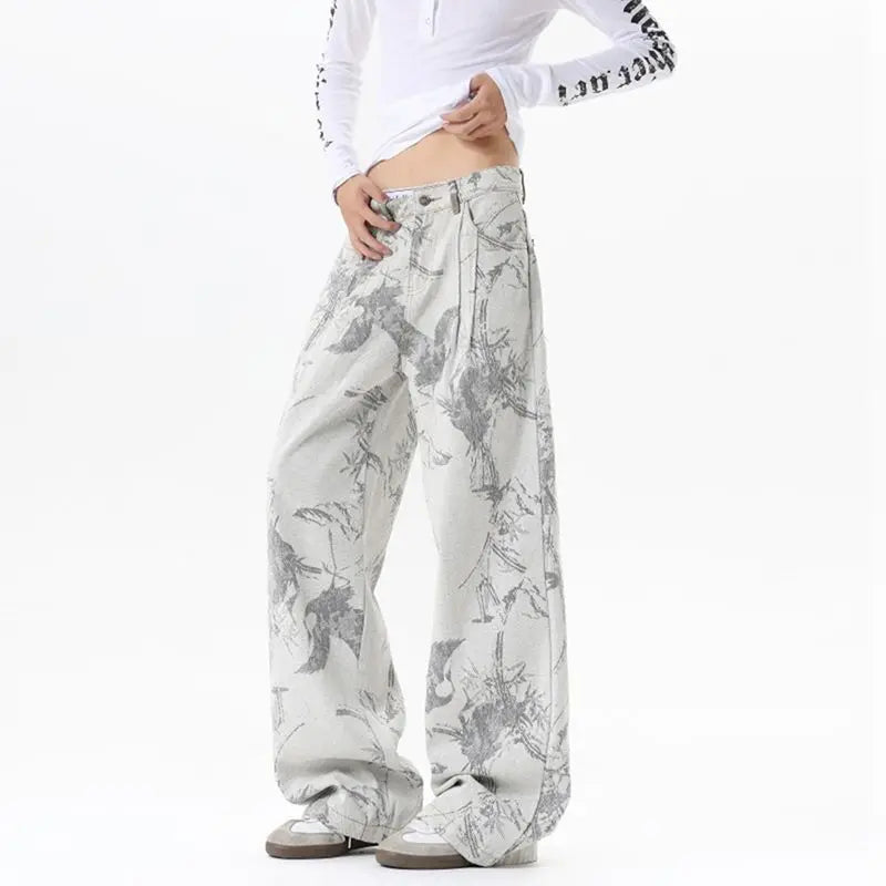 Baggy Bird Print Jeans