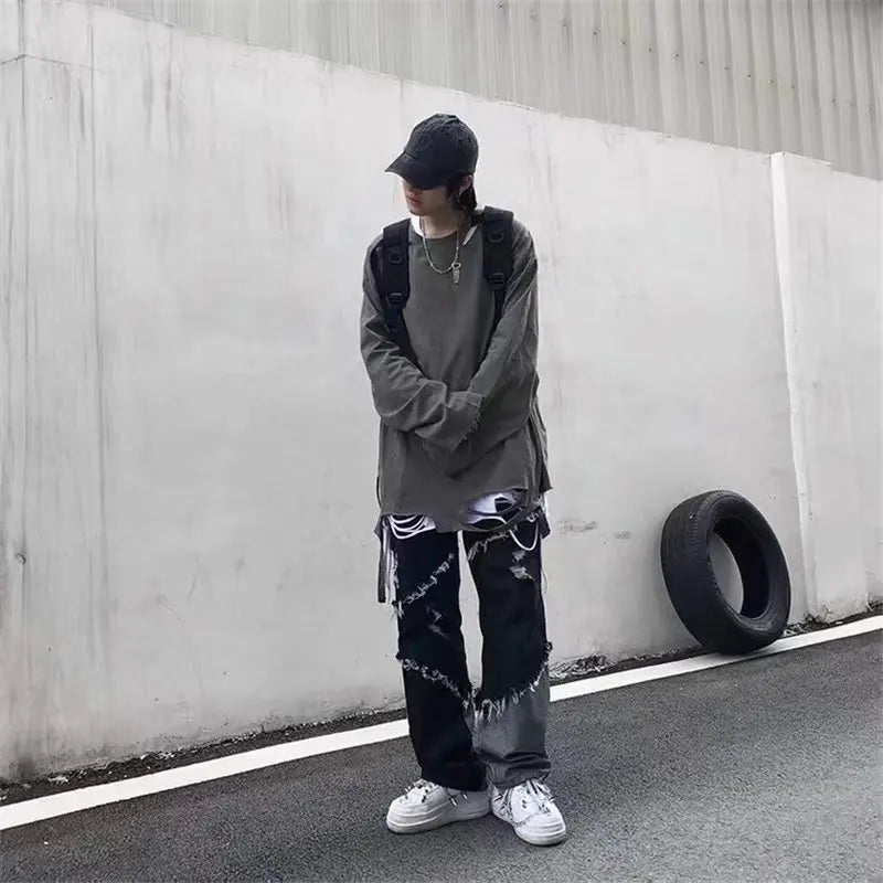 Y2K Patchwork Denim Cargo Jeans