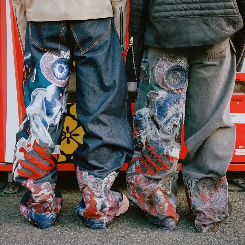 Y2K Embroidered Yokai Jeans