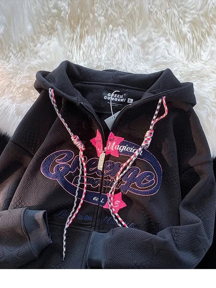 Y2K Zip-up Embroidered Hoodie