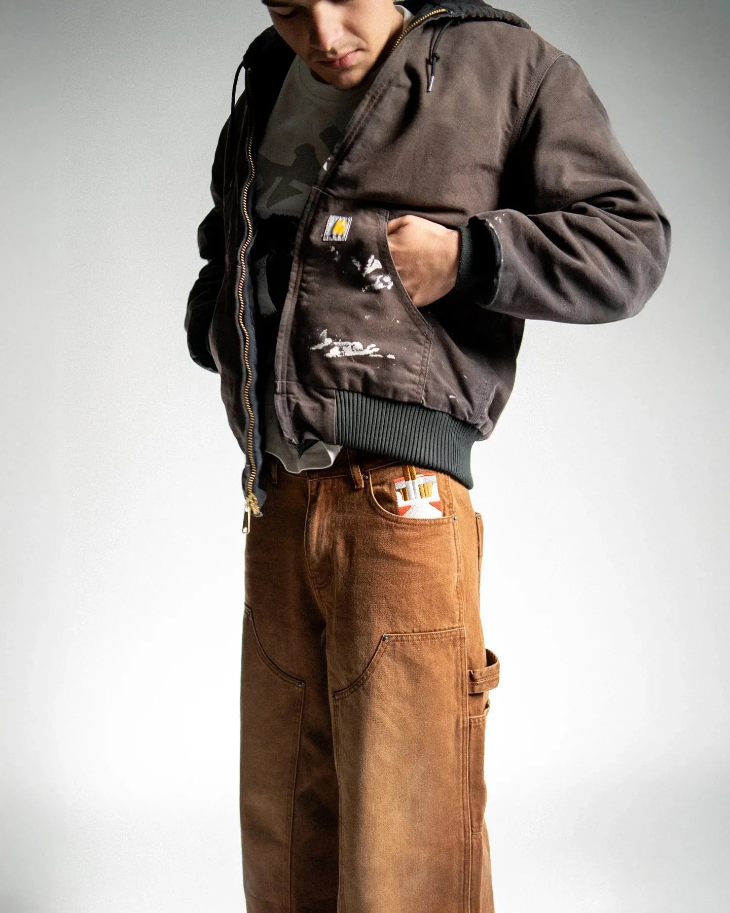 Dart Embroidered Double Knee Denim