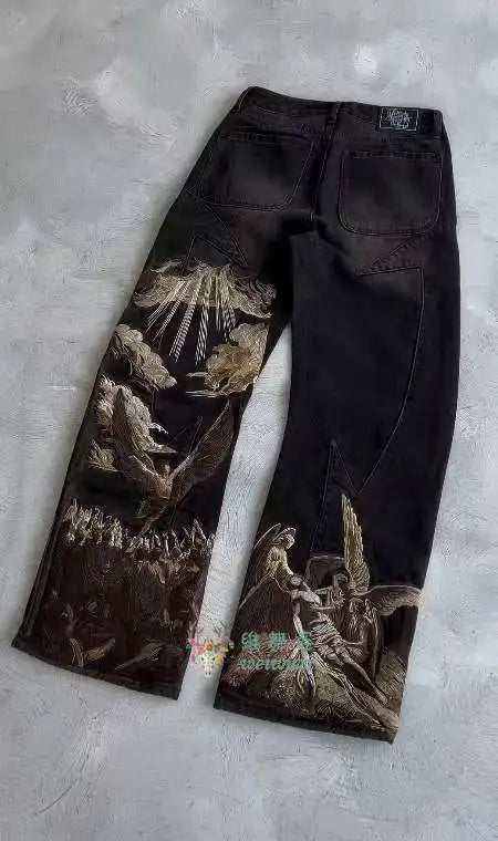 Y2K Embroidered Fallen Angel Jeans