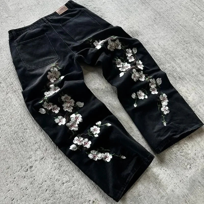 Y2K Cherry Blossom Embroidered Jeans
