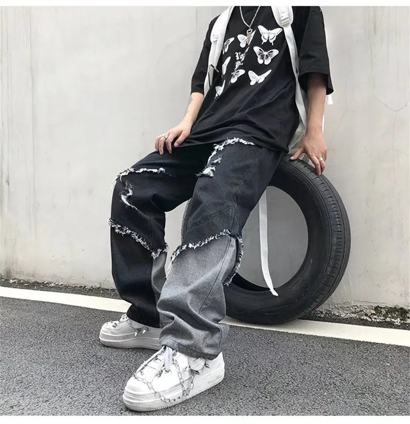 Y2K Patchwork Denim Cargo Jeans