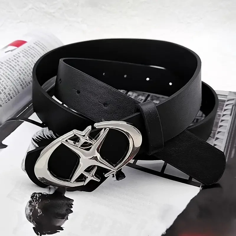 Y2K Cross Star Buckle Leather Belt