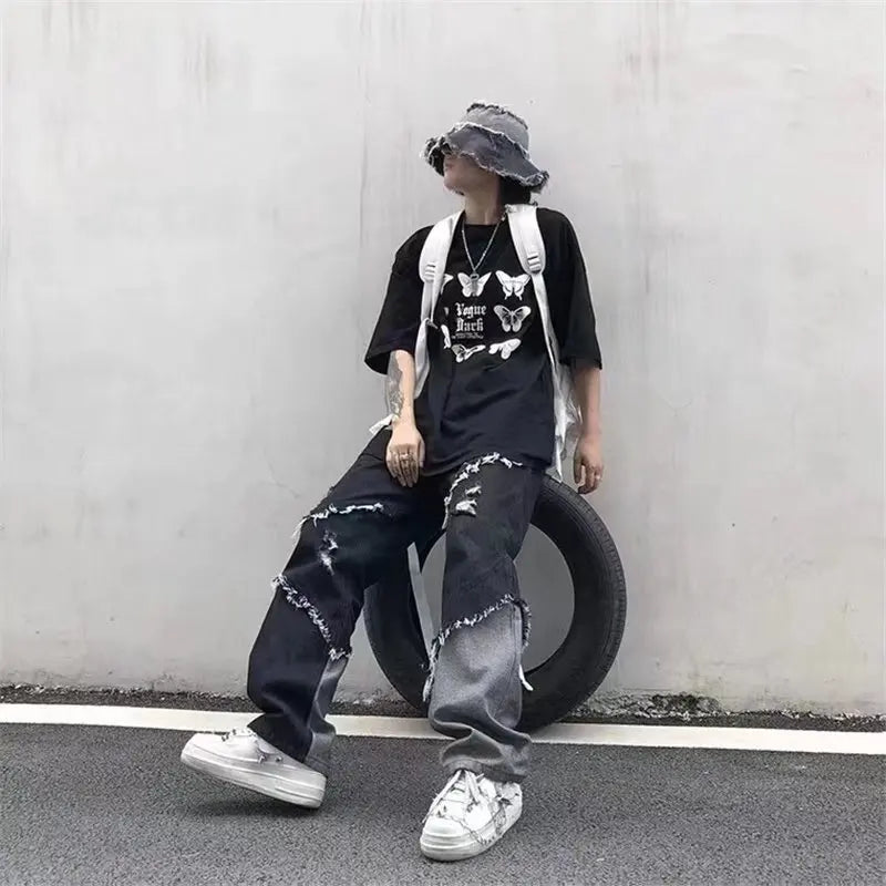 Y2K Patchwork Denim Cargo Jeans