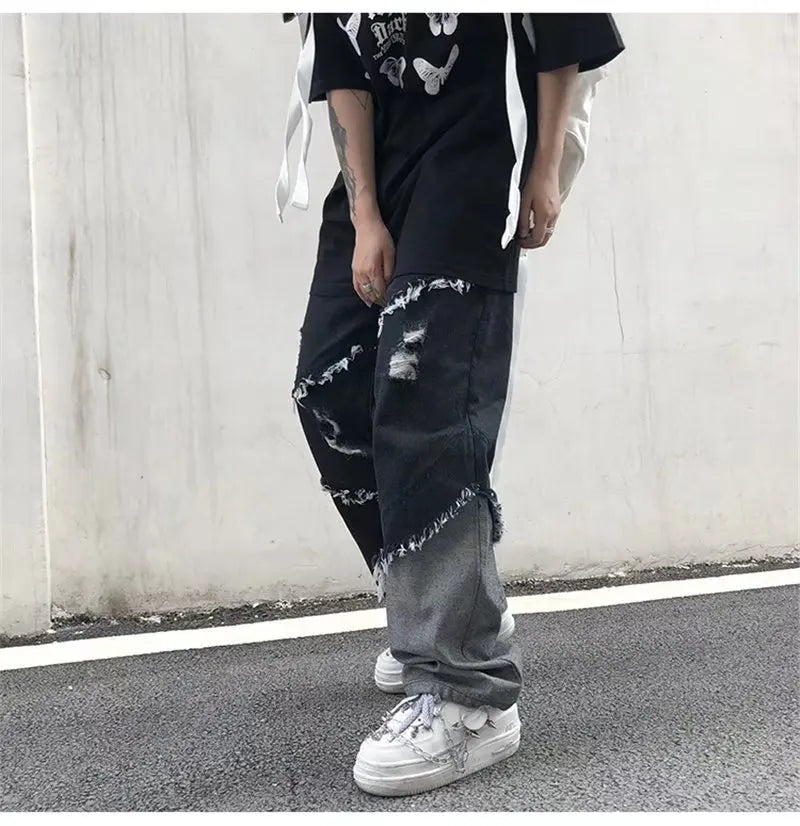 Y2K Patchwork Denim Cargo Jeans