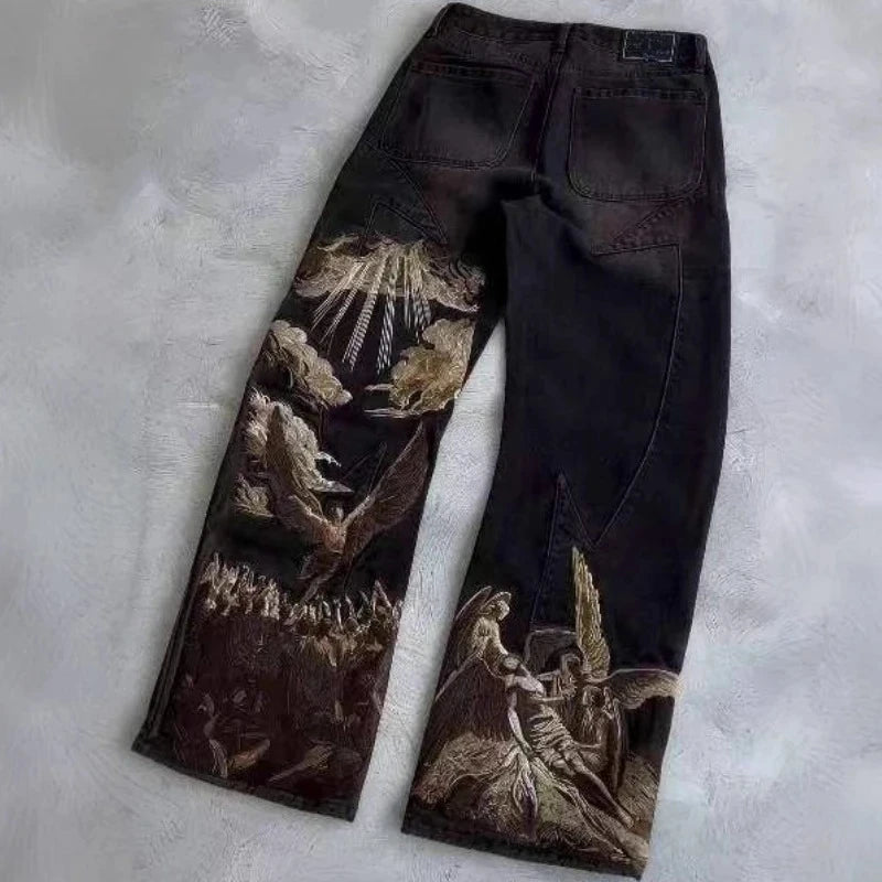Y2K Embroidered Fallen Angel Jeans