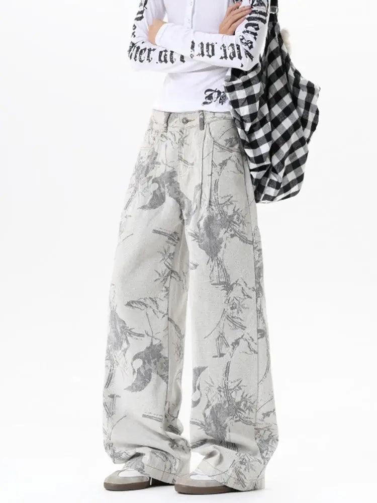 Baggy Bird Print Jeans