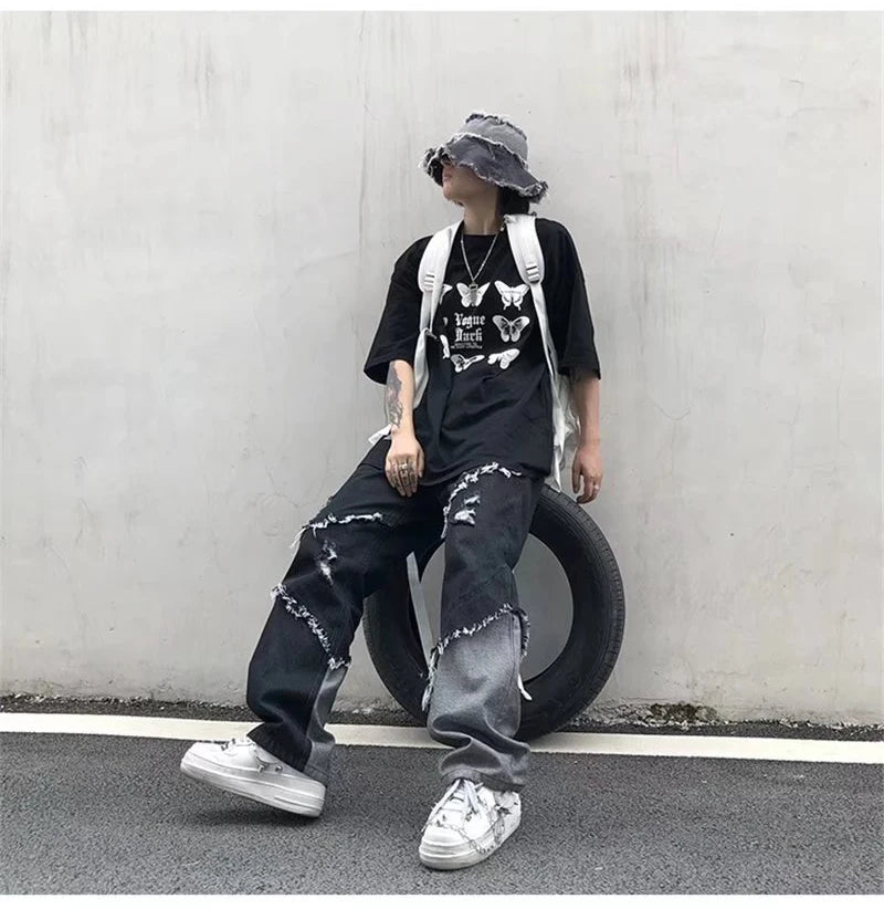Y2K Patchwork Denim Cargo Jeans