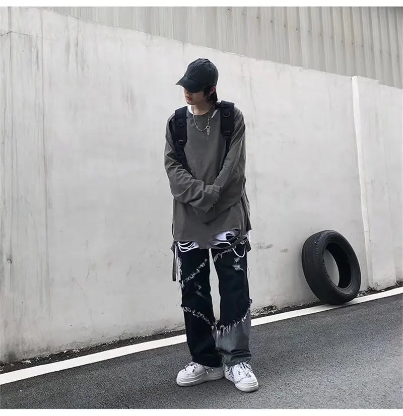 Y2K Patchwork Denim Cargo Jeans