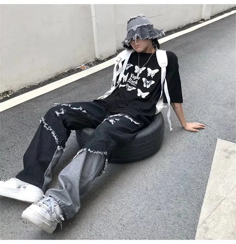 Y2K Patchwork Denim Cargo Jeans