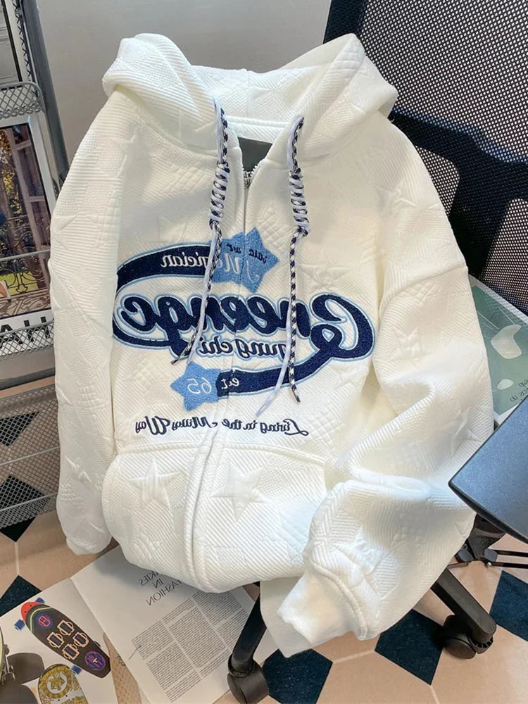 Y2K Zip-up Embroidered Hoodie