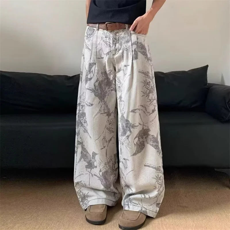 Baggy Bird Print Jeans