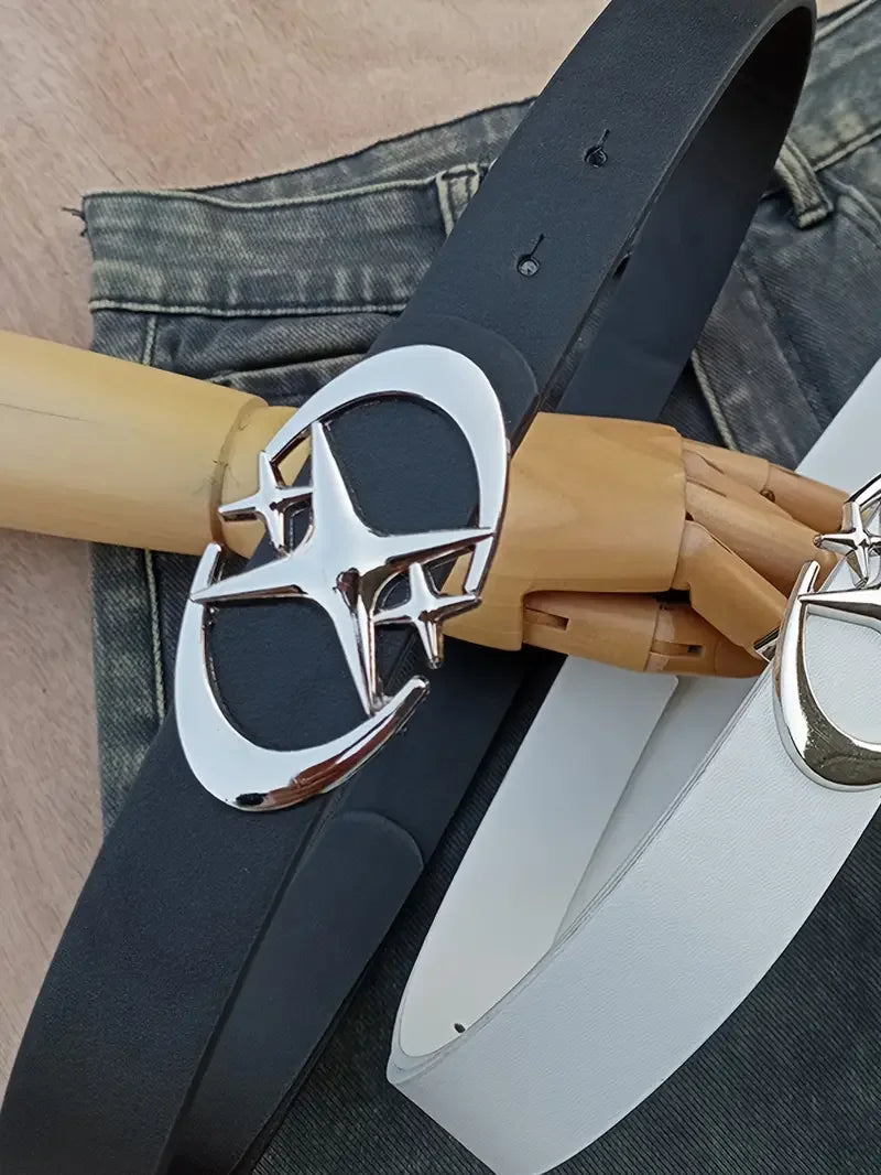 Y2K Cross Star Buckle Leather Belt