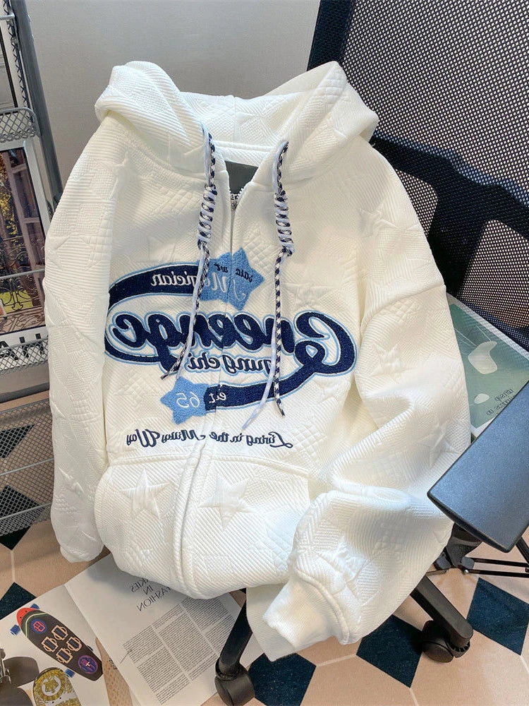 Y2K Zip-up Embroidered Hoodie