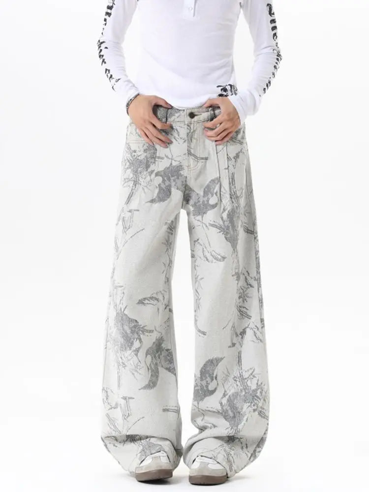 Baggy Bird Print Jeans