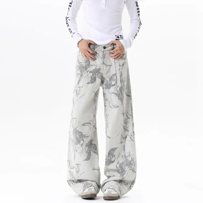 Baggy Bird Print Jeans