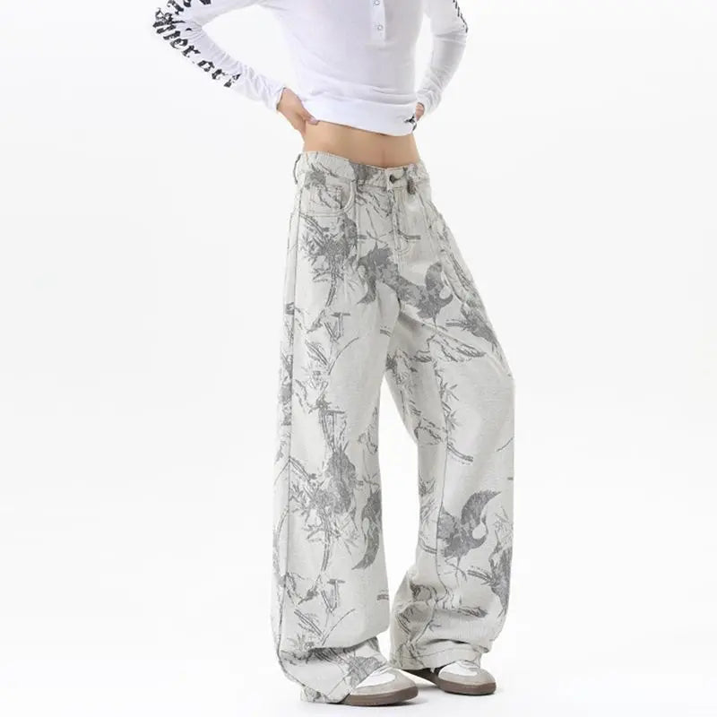 Baggy Bird Print Jeans