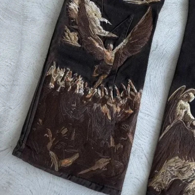 Y2K Embroidered Fallen Angel Jeans
