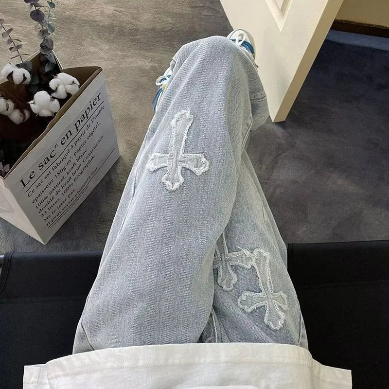 Cross Embroidered Jeans